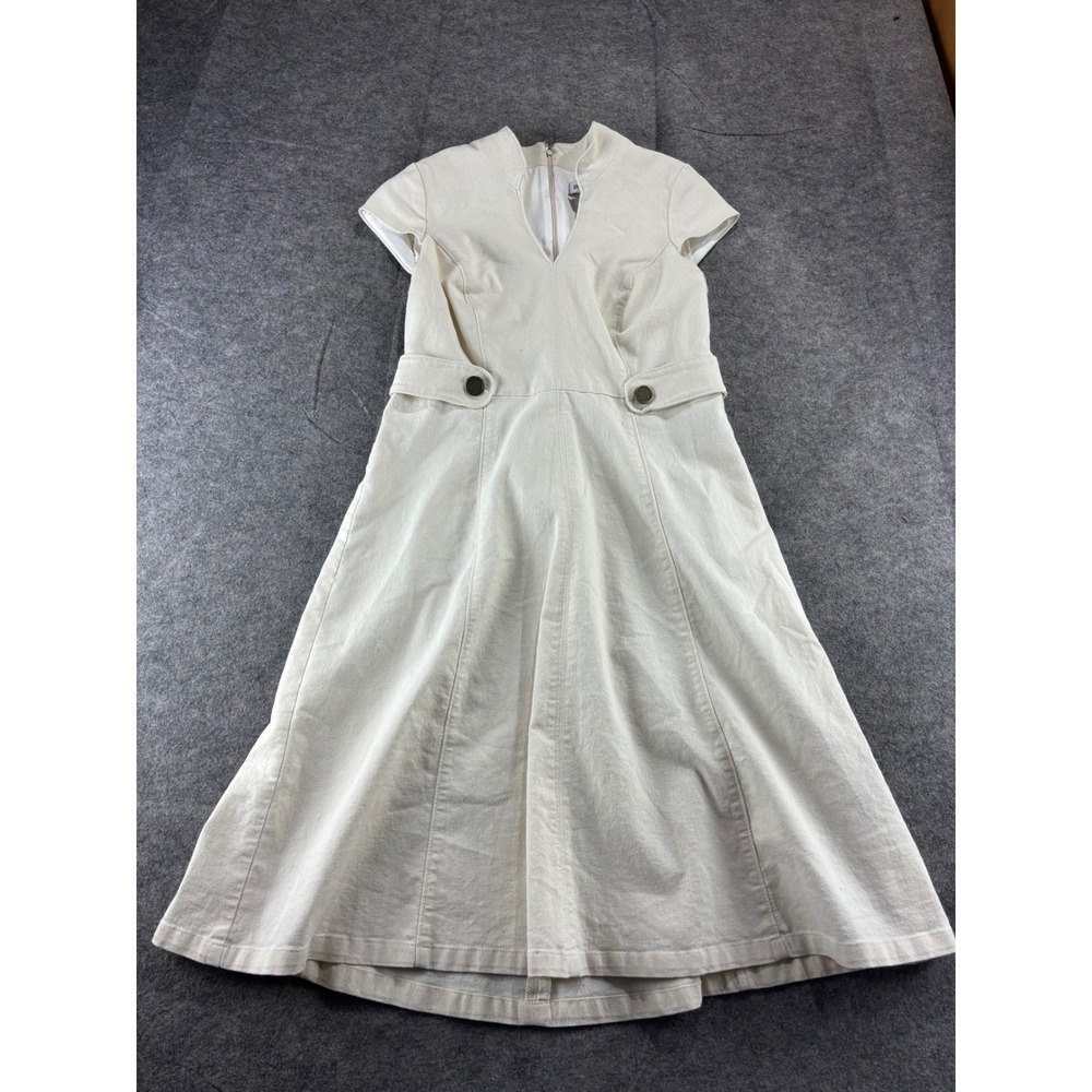 Shelby & Palmer Cream Denim Fit and Flare Knee Length Dress Womens 6 Fall Preppy
